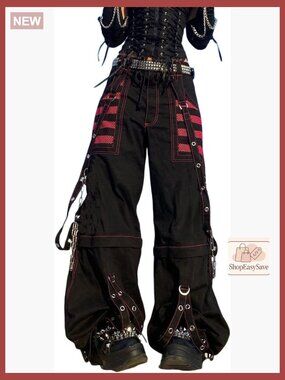 Y2K Cargo Pants Baggy Zipper Fly Harajuku Bell Bottom Grunge Gothic Wide Leg